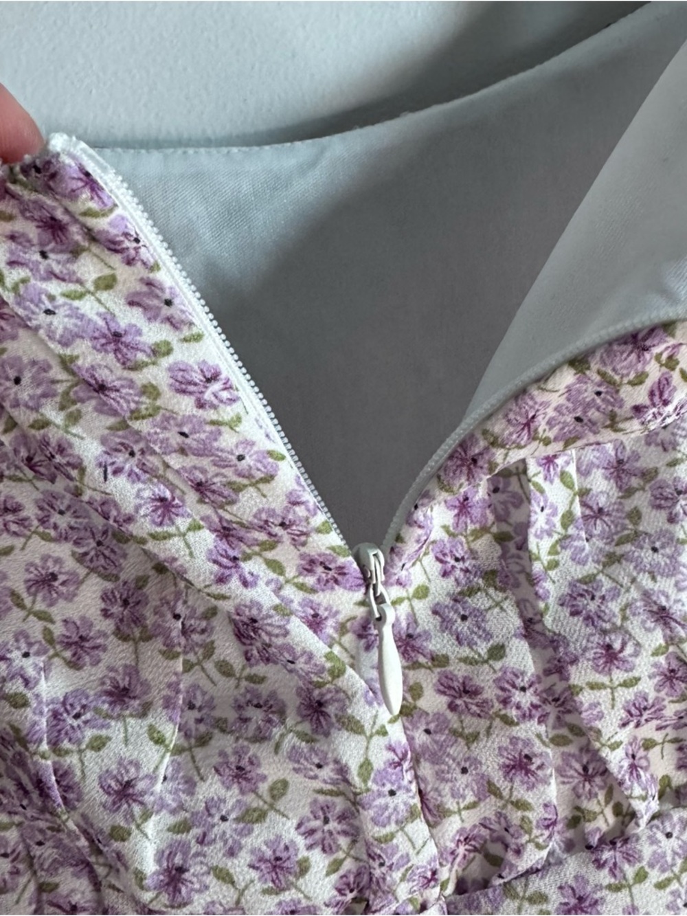 Lulu’s Lavender Floral Ruched Mini Dress Puff Sleeve Square Neck Women’s Large - Picture 6 of 9